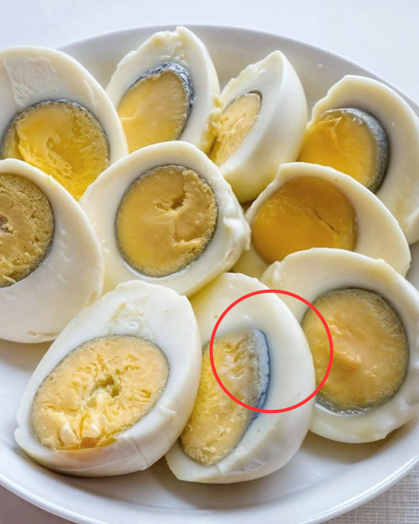 Why does a green ring appear around hard-boiled eggs?